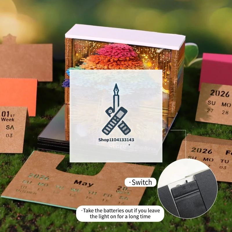 

Календарь на 2026 год, настольный календарь со светодиодной подсветкой, 3D-разрывной календарь, резьба по бумаге, художественный блокнот, блокнот, подарок на Рождество