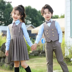 Children School Uniforms Boys Vest Shirt Pants Girls Waistcoat Dress Kids British Japanese Kindergarten Students Clothes Sets