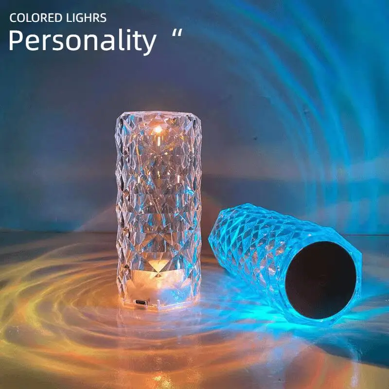مصباح مكتبي أسطواني أكريليك قابل لإعادة الشحن لغرفة النوم بجانب السرير وإضاءة ليلية كريستالية منزلية قابلة لإعادة الشحن