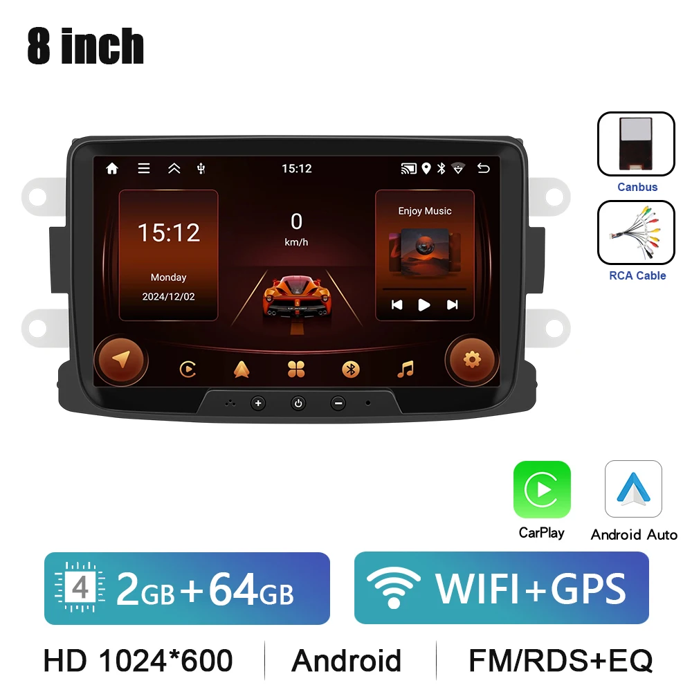 Podofo 8 "Autoradio CarPlay Android Radio Voor Renault Dacia Sandero/Duster/Logan/Dokker 2010-2015 multimedia GPS Bluetooth FM