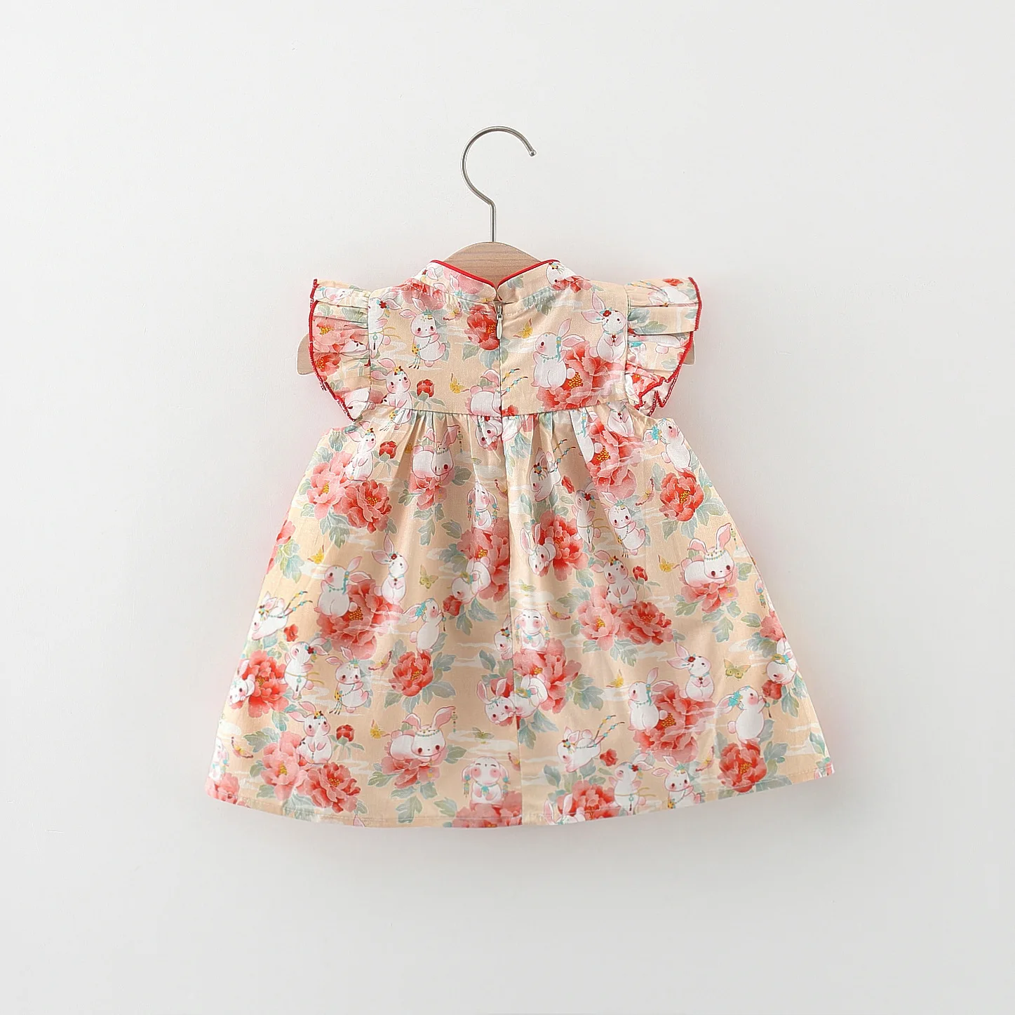 Chinese Style Baby Girl Summer New Dress Sweet And Cute Little Bunny Flying Sleeve Qipao Princess Dress Suitable For Ages 0-3