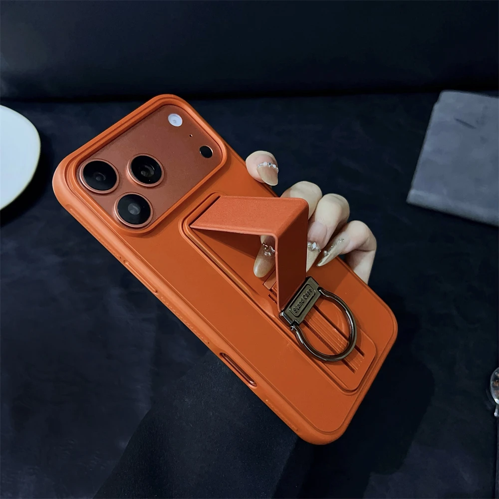 Metallring-Handgelenkschlaufenhalterung, Handyhülle für iPhone 17, 16, 15, 14, 13, Pro Max Plus, Luftständer, Ständer, Silikon-Schutzhülle