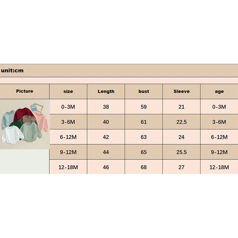 2023-09-19 Lioraitiin 0-18M Newborn Baby Boy Girl Outfits Fleece Solid Color Bubble Bodysuit Sweatshirt Long Sleeve Warm Clothes