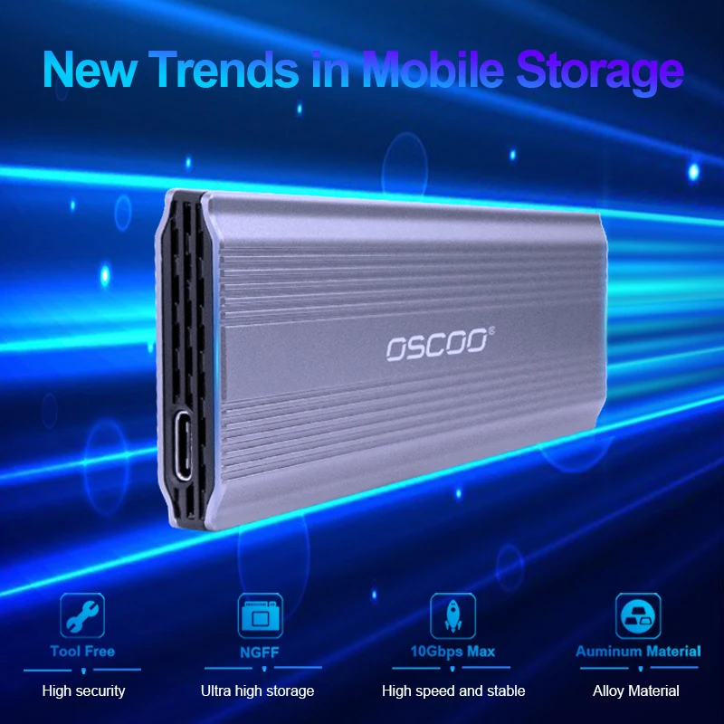 OSCOO-SSD Adaptador de Gabinete, LT3 M.2 SATA e NVMe RGB, Compatível M.2 2242, 2260, 2280, Taxa de Transmissão SSD, 10Gbps Capacidade Máxima 4GB