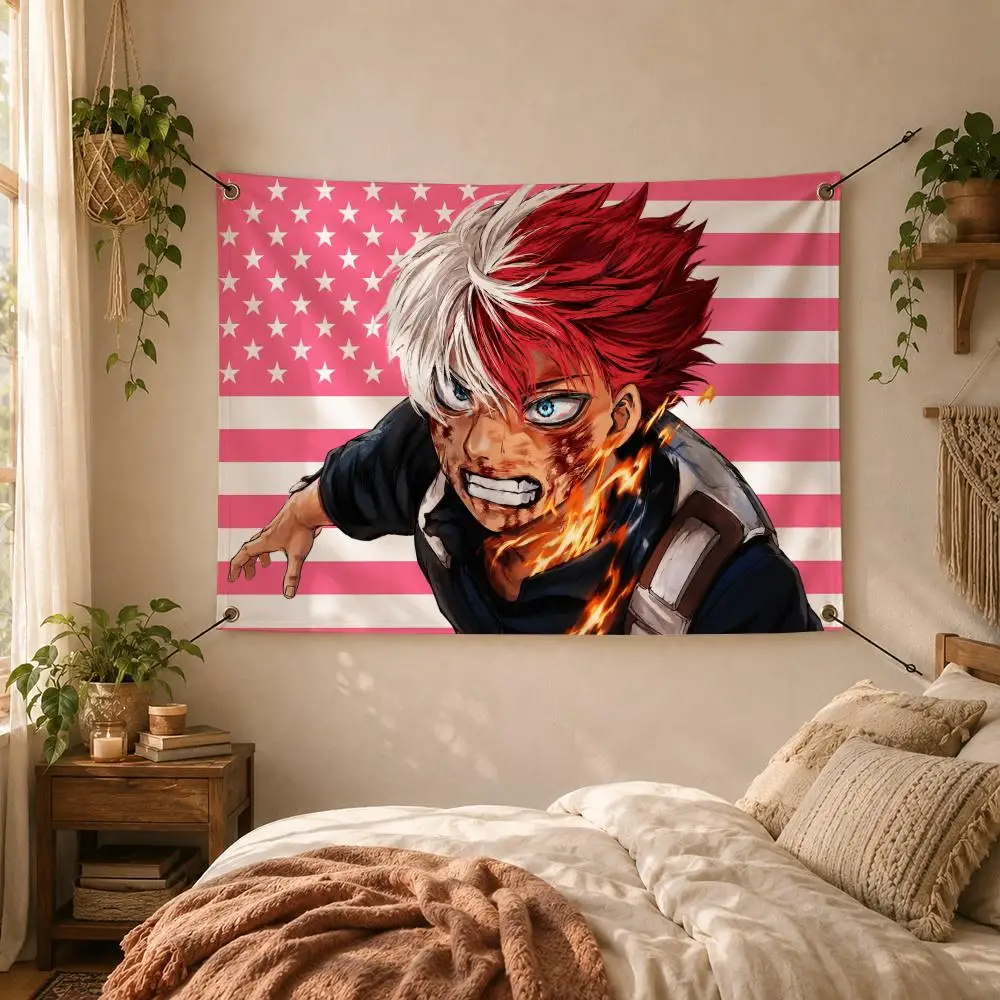 Hero Character Shoto Todoroki Flags Decorative Flag Banner for Outdoor Garden Yard Camping Party Home Wall Hanging Decor