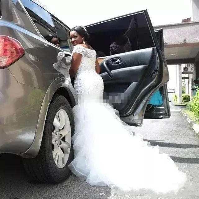 Vestidos De novia De sirena personalizados, Vestido De novia africano De Dubái, Vestido De novia Formal con apliques y cuentas, cola De corte