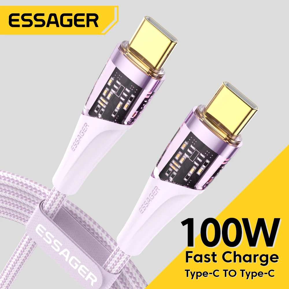 Essager PD100W USB Type C TO USB Type C Cable Cord Mobile Phones Fast Charging For Xiaomi POCO3 iPad Samsung Huawei MacBook iPad