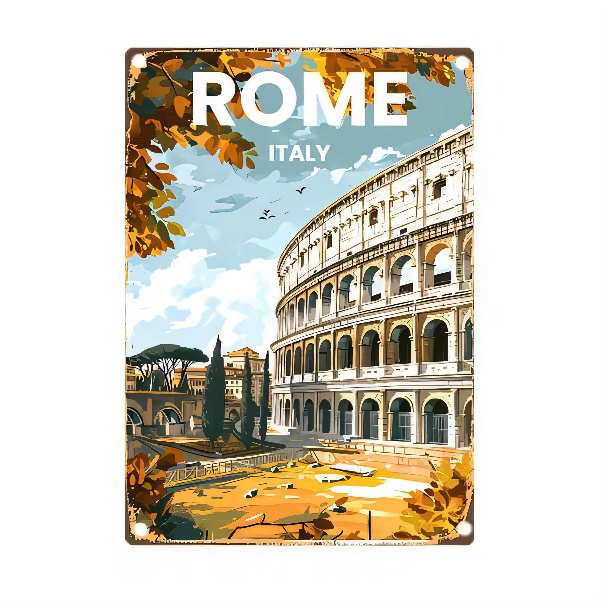 Tin Sign Italy Colosseum Vintage Travel Poster Metal Wall Plaque Retro  for Home Bar Cafe Hotel Decoration Rustic Indoor Outdoor