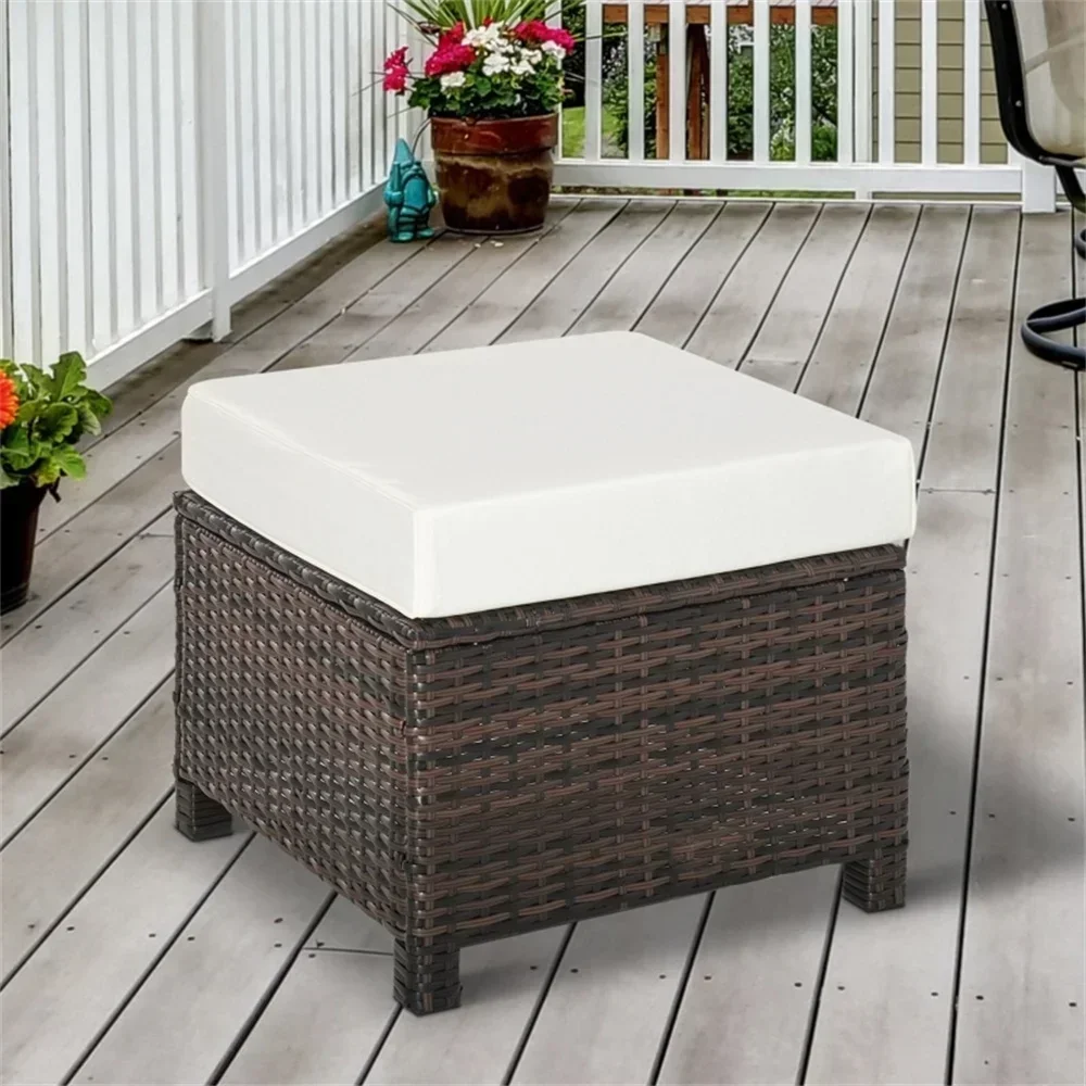 

Patio Ottoman Set Outdoor Rattan Wicker Ottoman Seat with Removable Cushions Patio Furniture Footsto