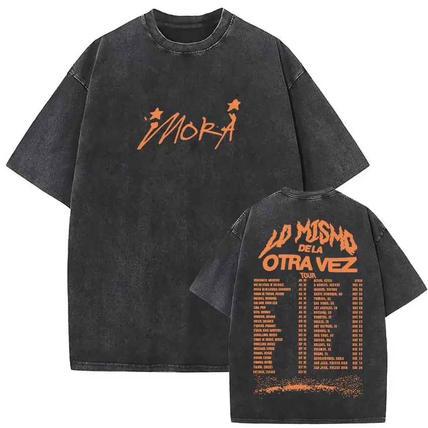 

Rapper Mora Lo Mismo De La Otra Vez Tour 2025 Vintage Washed T Shirts Men Women Summer 100% Cotton Short Sleeve T-shirt New Tops
