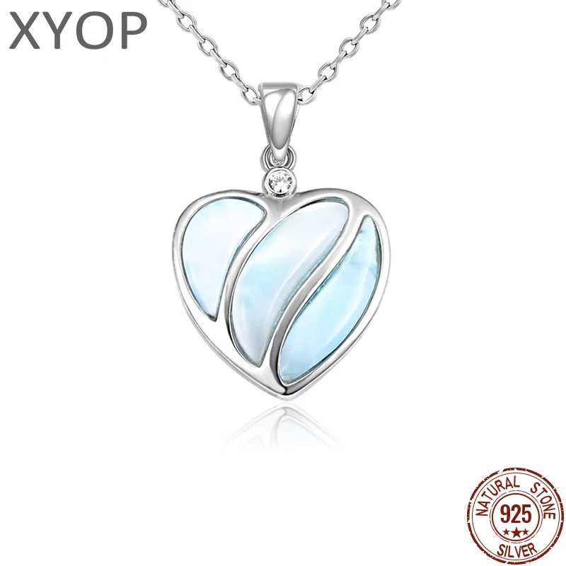 

XYOP 2025 г. Геометрическое ожерелье Larimar в форме сердца из серебра 925 пробы — модные украшения для женщин. Верьте в прироте