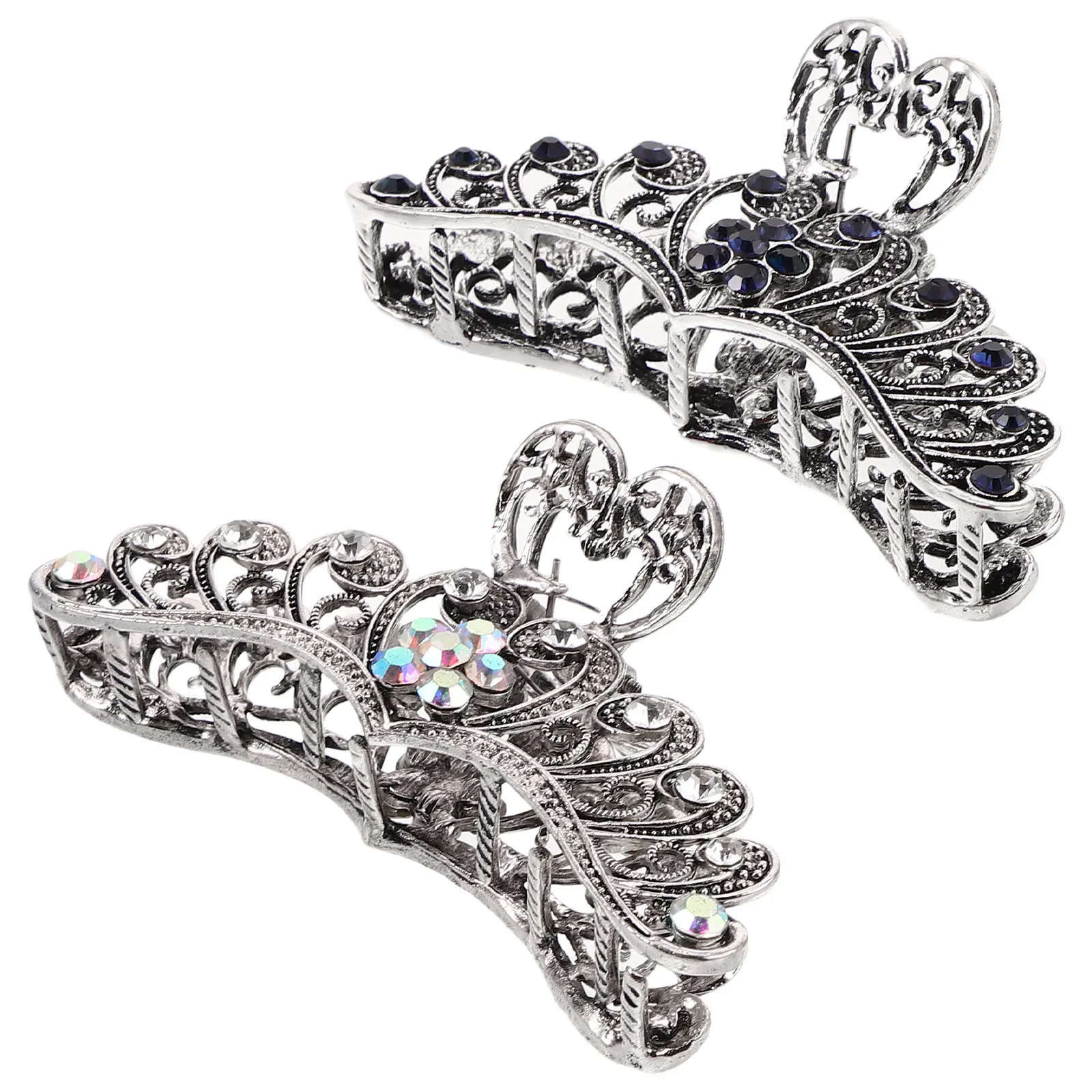 2Pcs Vintage Rhinestone Hair Claws Large Crystal Jaw Clips Elegant Alloy Metal Claw Clips Secure Hold Hair Ornaments for Women