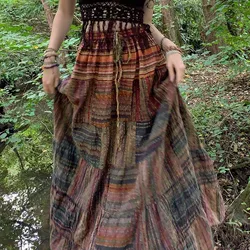 Autumn Vintage Retro Long Skirt Drawstring High Waisted Large Swing A Line Skirt Hip Hop Gothic Korean Y2k Flowy Boho Skirt