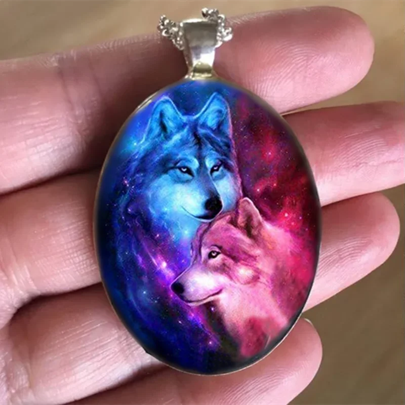 Fashion Men\'s Pendant Necklace Hip Hop Jewelry Creative Wolf Head Oval Pendant  Chain Necklace Festival Party Jewelry Gifts