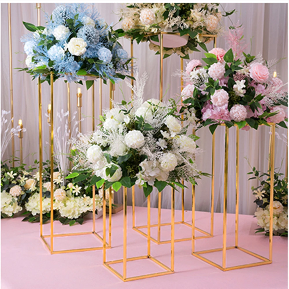 

Gold Floor Vases Column Stand, Metal Road Lead, Wedding Table Centerpiece, Flower Rack, Event Party Decoration, 10Pcs