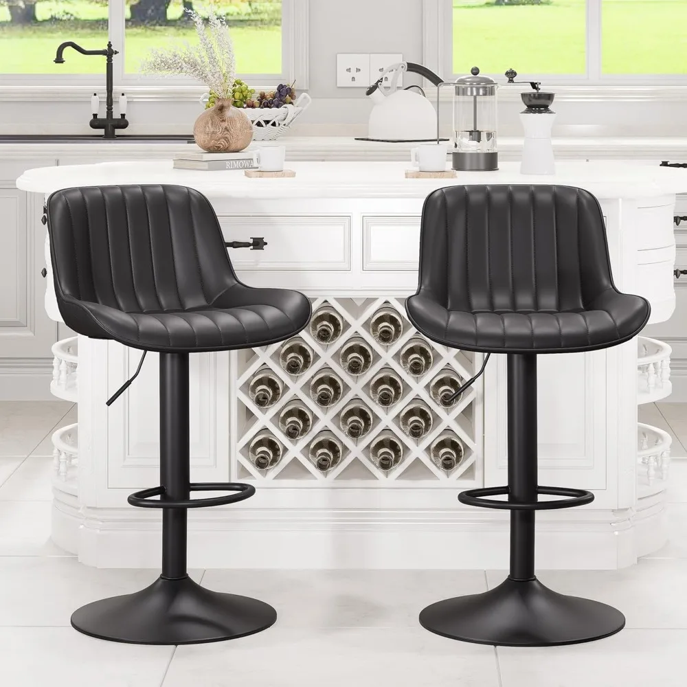 

Black Bar Stools Set Of 2 Adjustable Counter Height Stools Modern Swivel Barstools With Backs Mid Century Pu Leather Upholstere