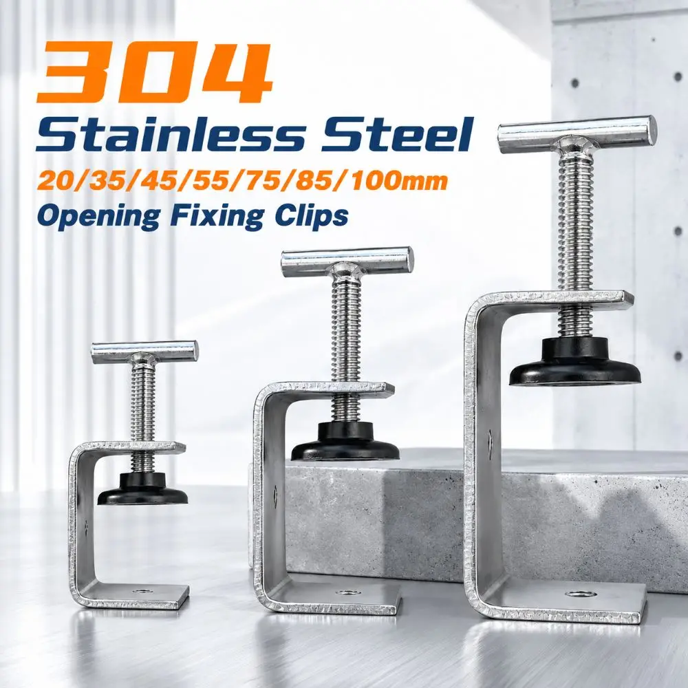 304 Stainless Steel C-clamp 20-100mm Opening T-shaped Head Square Clamp Hand-Tightening Adjustable Woodworking Fixing Clips