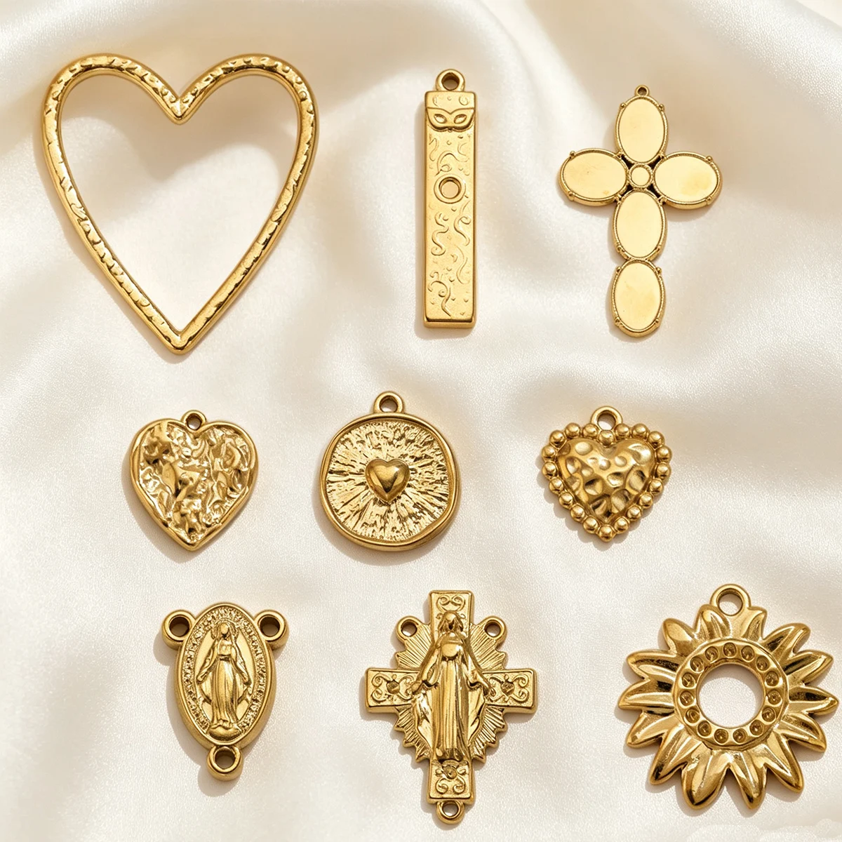 5 Stück Herz-, Ellipsen- und Kreuz-Anhänger, 18k PVD Edelstahl, DIY-Verbinder für Halsketten, Schmuck, Geschenke, Zubehör, Großhandel
