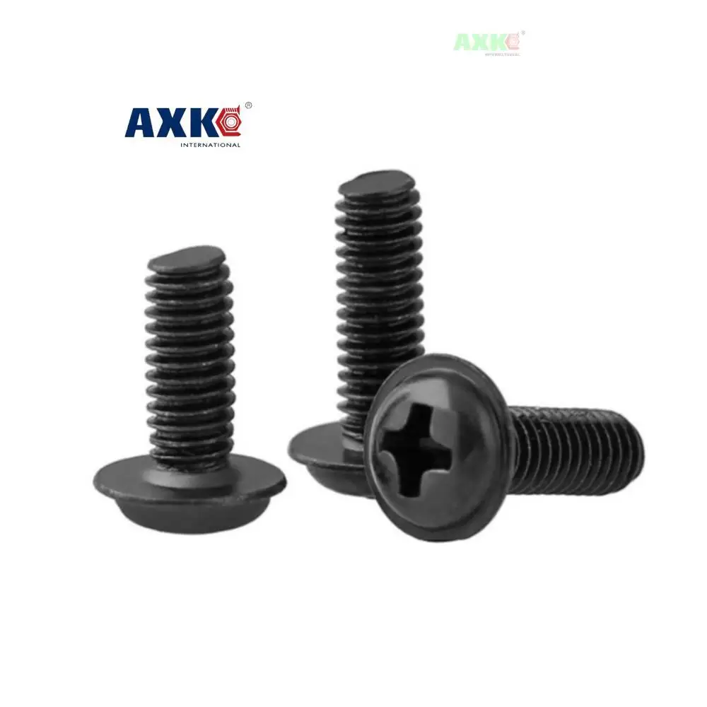 10pcs/lot M1.4 M2 M2.5 M3 M 3.5 M4 M5 M6 PWM Black Pan Head Screws  with Washer Fixed Motherboard Screws With Pad DIN967