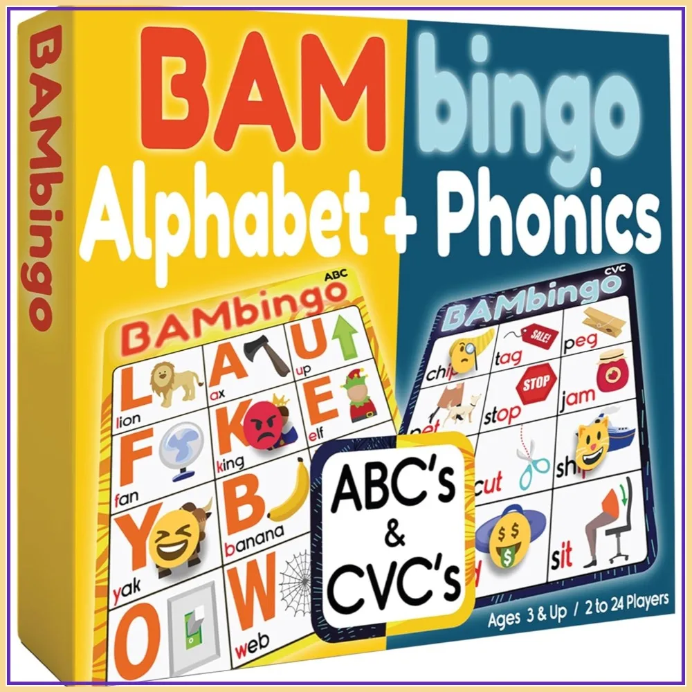 

Alphabet and Phonics Bingo - ABC Learning Letter Recognition & CVC Words with Pictures - Phonics Games for Ages 3-7