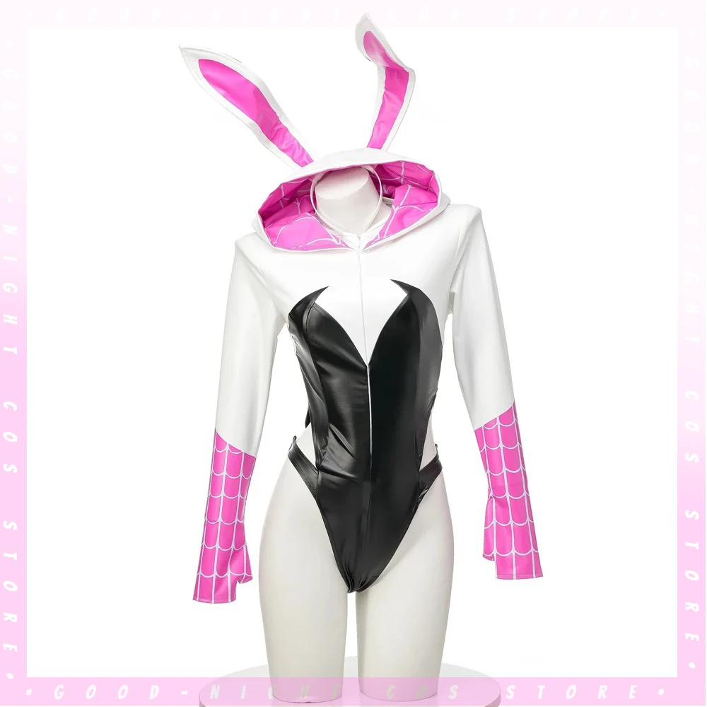 

Comic Movie Spider Women Hooded Jumpsuit Halloween woman Role Play Long Sleeve Leather Bodysuit Cosplay Costume