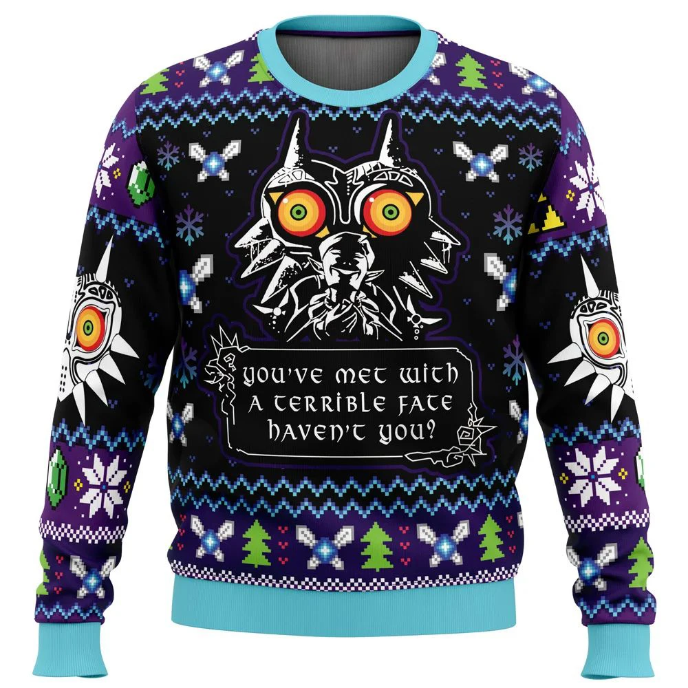 Majoras Mask Seamless Pattern Legend Of Zelda Ugly Christmas Sweater Gift Santa Claus Pullover Men 3D Sweatshirt And Top Autumn