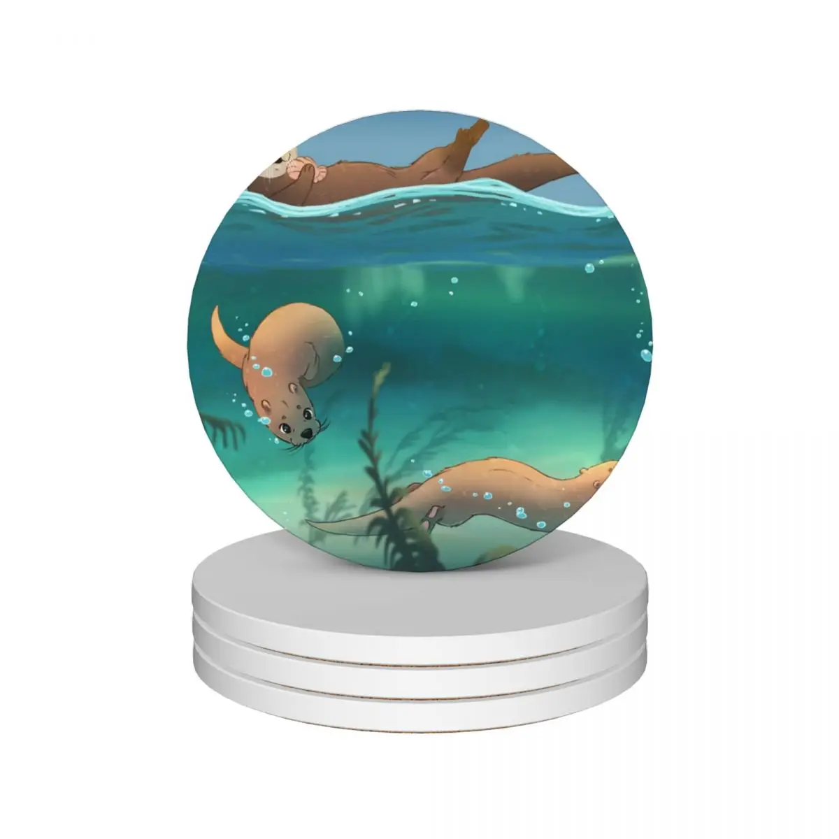 

Under the Water with the Otters Ceramic Coasters (Set of 4) cup set christmas tea Coasters