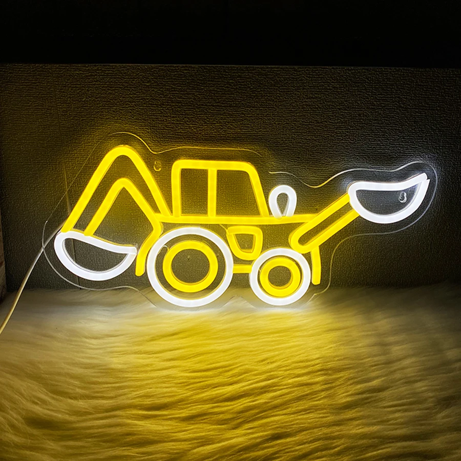 

Yellow And White Excavator Neon Sign, Led Wall Decor, Used For Bedroom, Game Room, Club Wall Lamp, Birthday Gift For Friends.