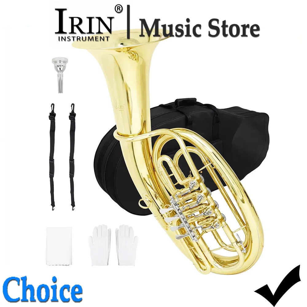 SLADE Bb Baritone Horn 4-Key Pro Brass Instrument Import Brass Lacquer Body Euphonium for Perform&Teach with Case Gloves