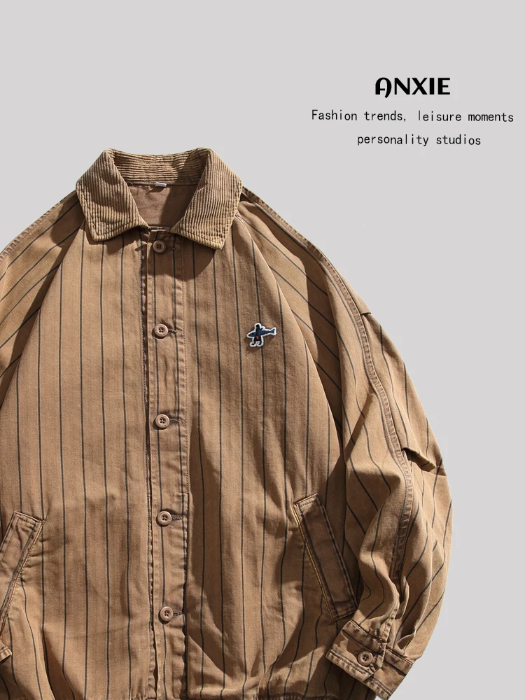 

ANXIE Loose Fit Jaet ex Retro Sle Casual Outerwear Spring Autumn Faion Urban Design Classic Collar