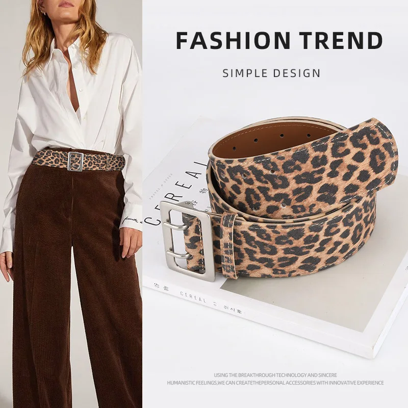 5.8CM Women's Personalized Leopard Print Wide Waistband Woman Fashionable High-end feel Genuine Leather Decorative Belt
