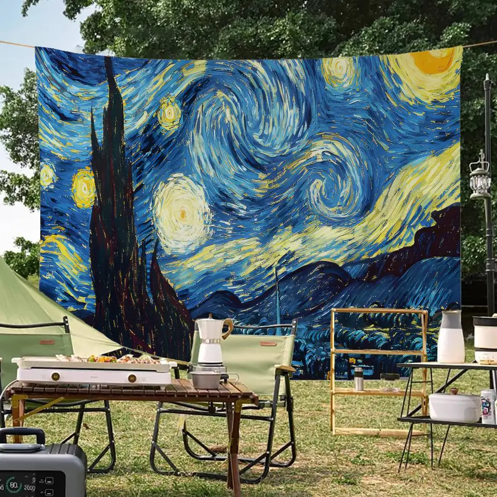 Retro Van Gogh Oil Painting Banner INS Style Outdoor Party Decoration Atmosphere Flag