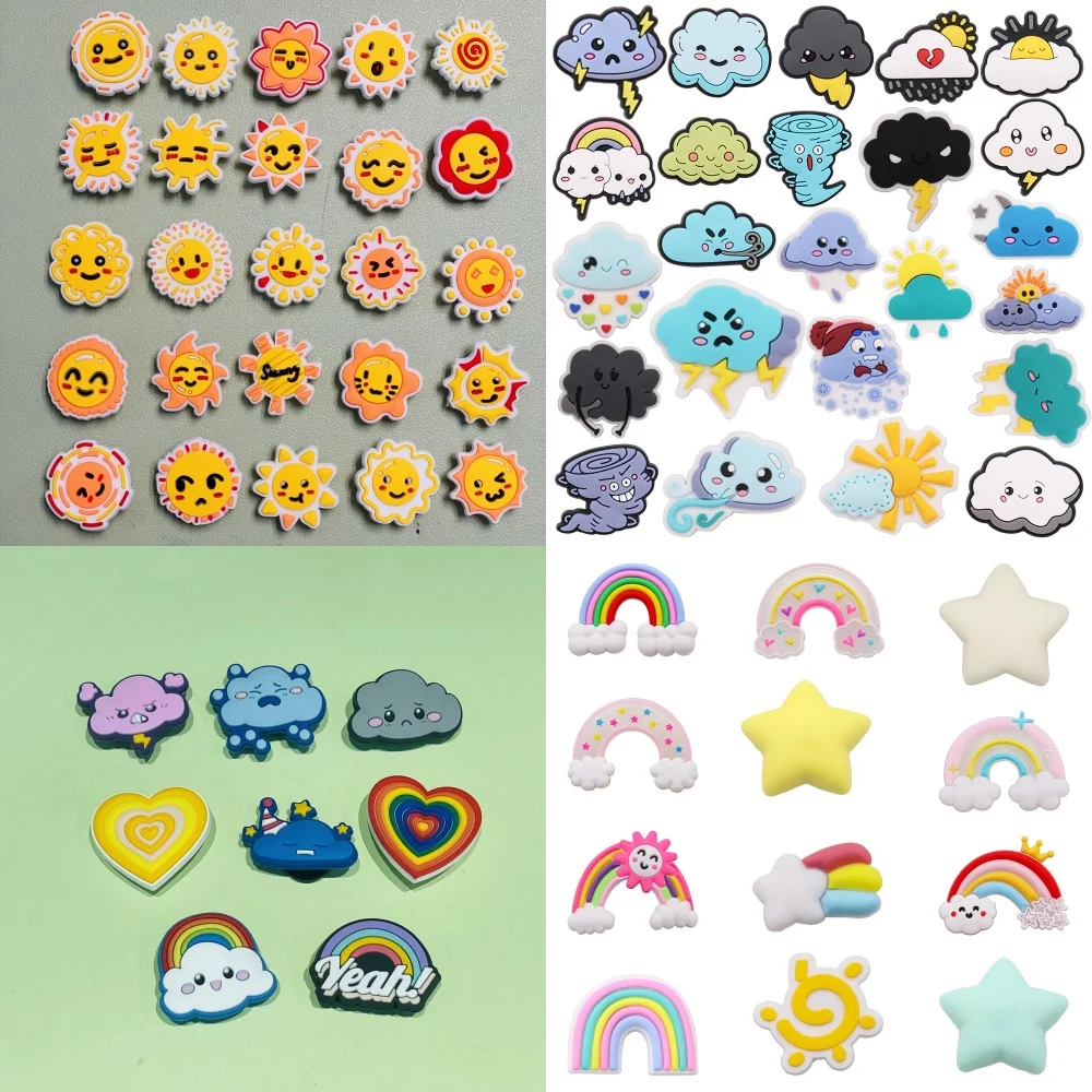 

8-25 шт. Kawaii Sun Cloud Stars Радуга выражение ПВХ подвески для обуви для сабо шпильки сандалии украшения обуви тапочки аксессуары