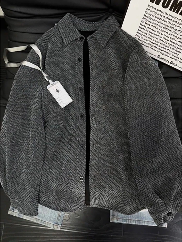 Men's Woolen Shirt Thickened Fleece Lined Zebra Patterned Autumn Winter Warm Slim Fit Luxury Style Casual Outerwear Coat