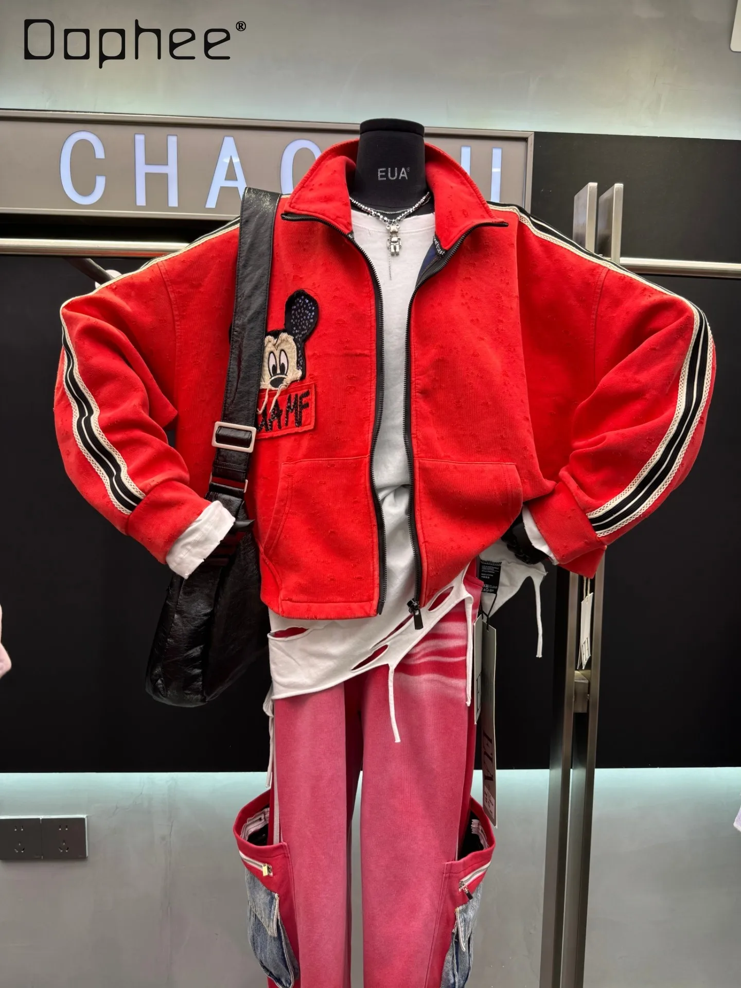 

Fashion Cartoon Jacket Women Spring Autumn New Heavy Sequin Patch Embroidery Trendy Brand Fashion Top Zip Sweatshirt