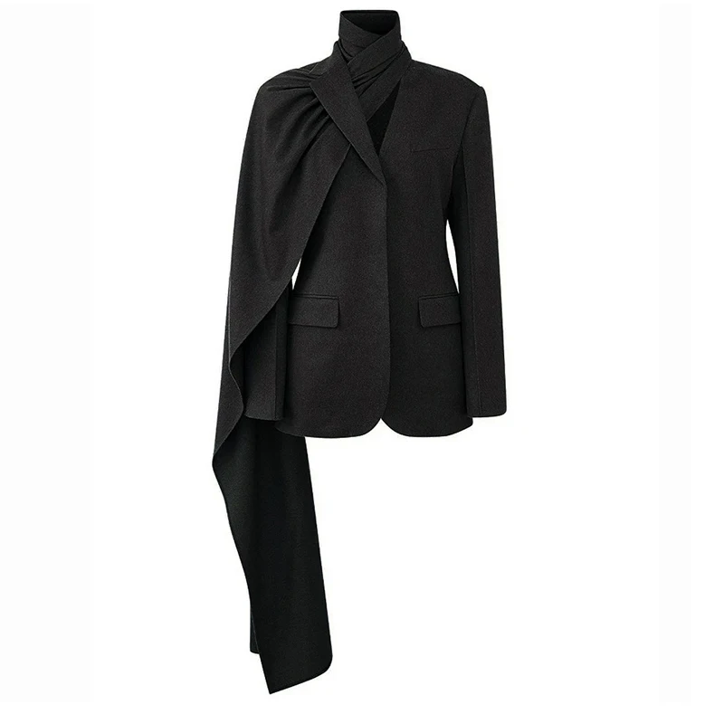 Sciarpa irregolare caffè elegante Blazer moda donna risvolto manica lunga giacca ampia moda marea autunno e inverno 2024 nuovo