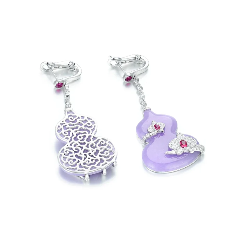 BELLUX الأصلي 925 أقراط فضية زهرة نمط الكرمة التفاف تصميم ضوء فاخر الأرجواني العقيق القرع أقراط