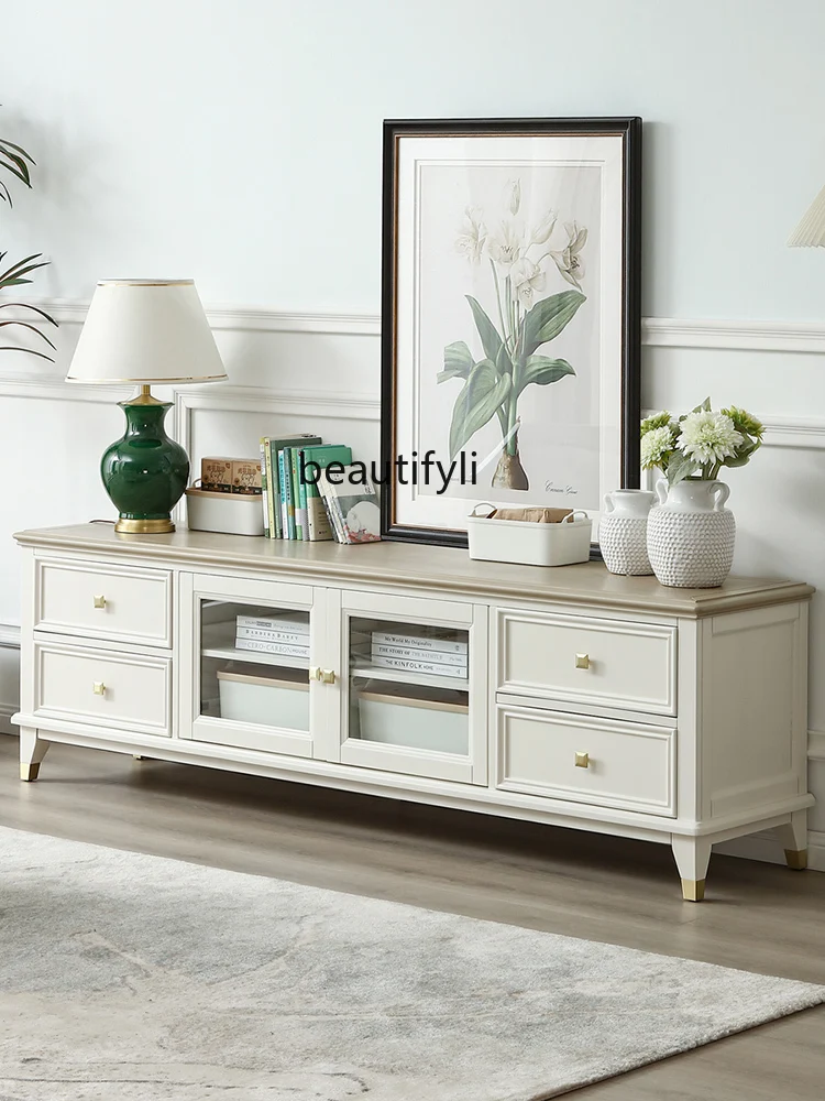 

American TV Cabinet Coffee Table Combination Furniture Two Colors Living Room Audiovisual Cabinet Glass Door Floor Cabinet