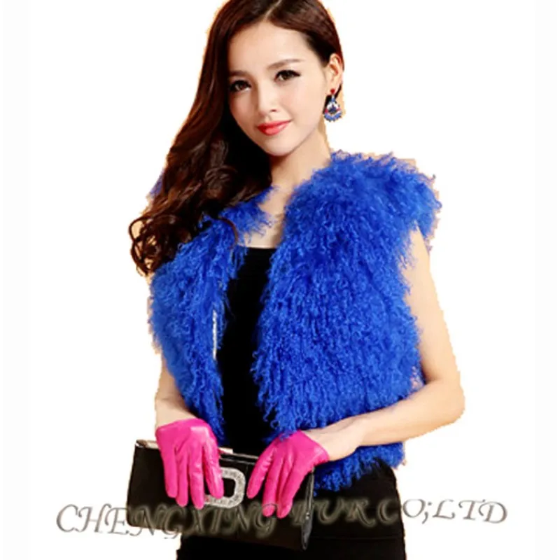 Ladies Gorgeous Outdoor Vest Waistcoat Real Mongolian Lamb Fur Jacket CX-G-B-237