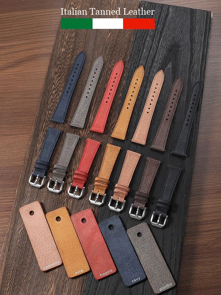 Premium Italian Babele Veg-tanned Handmade Leather Watch Strap 20mm 22mm Quick Release Vintage Texture Leather Watchbands