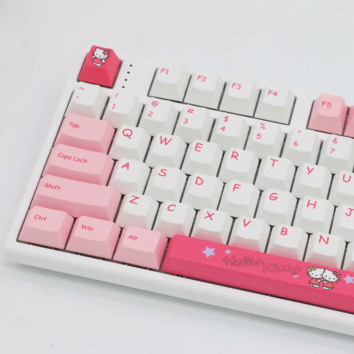 Kawaii Sanrio Hello Kitty Pink Keycaps PBT Thermosublimation Cherry Profile Cartoon Keycaps for MX Switch Mechanical Keyboard