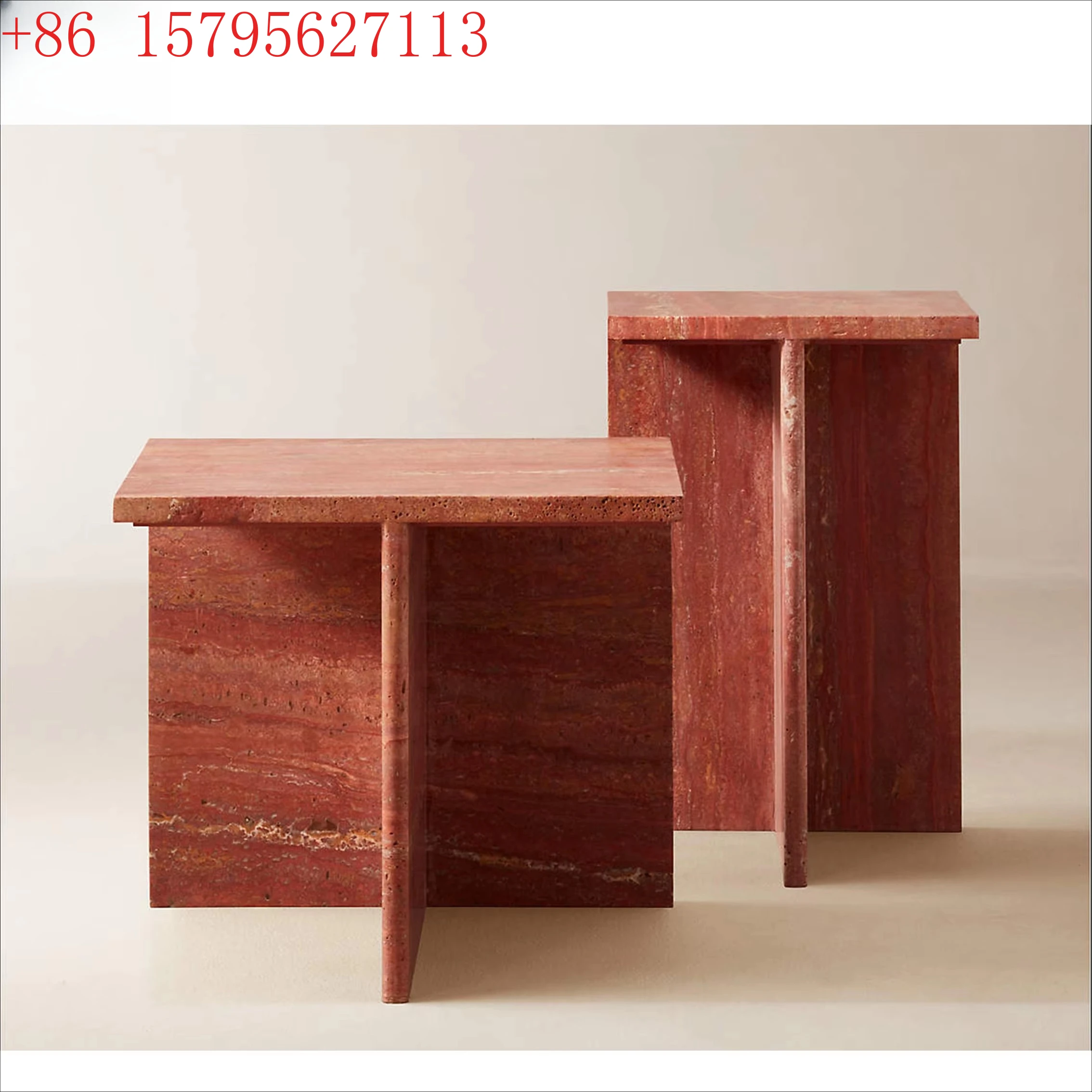 

Modern Polished Indoor and Outdoor Side Table Home Living Room Red Travertine Marble Cafe Table