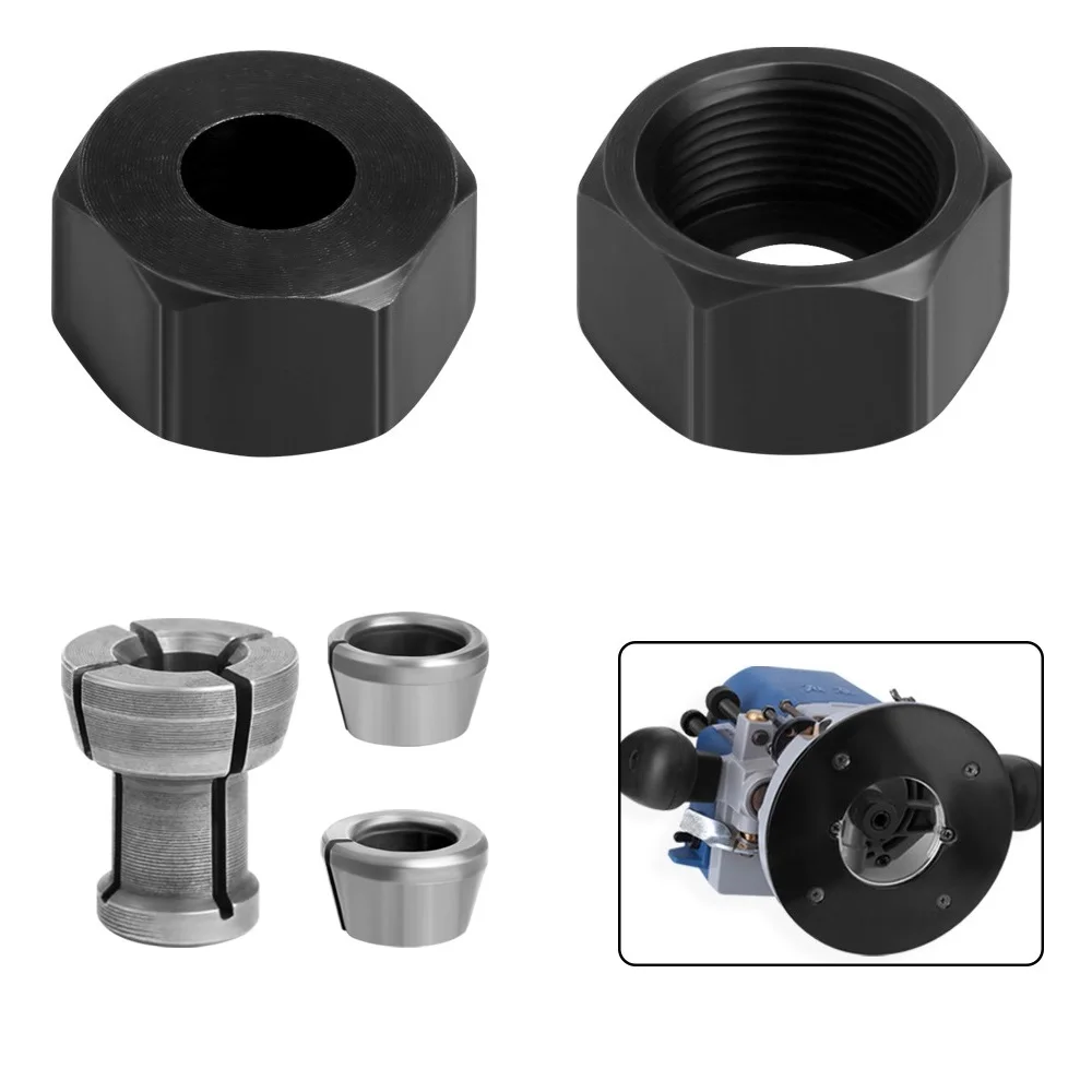 M17 Collet Chuck Adapter With Nut 6/6.35/8/9.5/10mm Wood Engraving Trimming Machine Electric Router Milling Cutter Accessories
