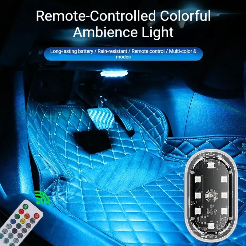 Wireless magnetic car RGB ambient light, remote control, can be installed with vehicle foot lighting without drilling holes