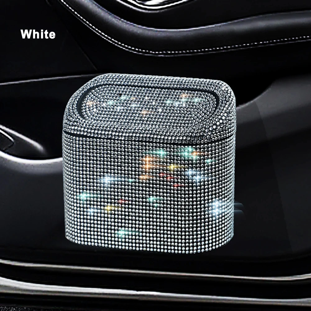 Glitter Trash Can For Car Storage Box Garbage Grabber Bling Rhinestone Door Trash Bin Auto Supplies Car Interior Accessories