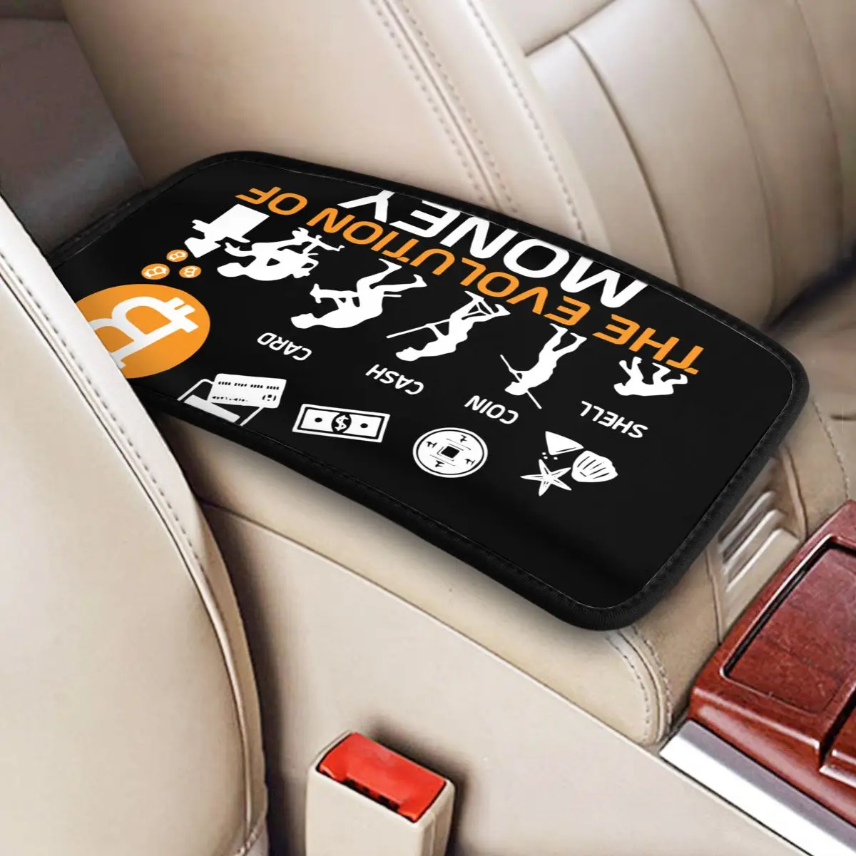 Car Armrest Cover Mat Leather The Evolution Of Money Bitcoin Center Console Cover Pad Crypto Coin Storage Box Pad Cushion