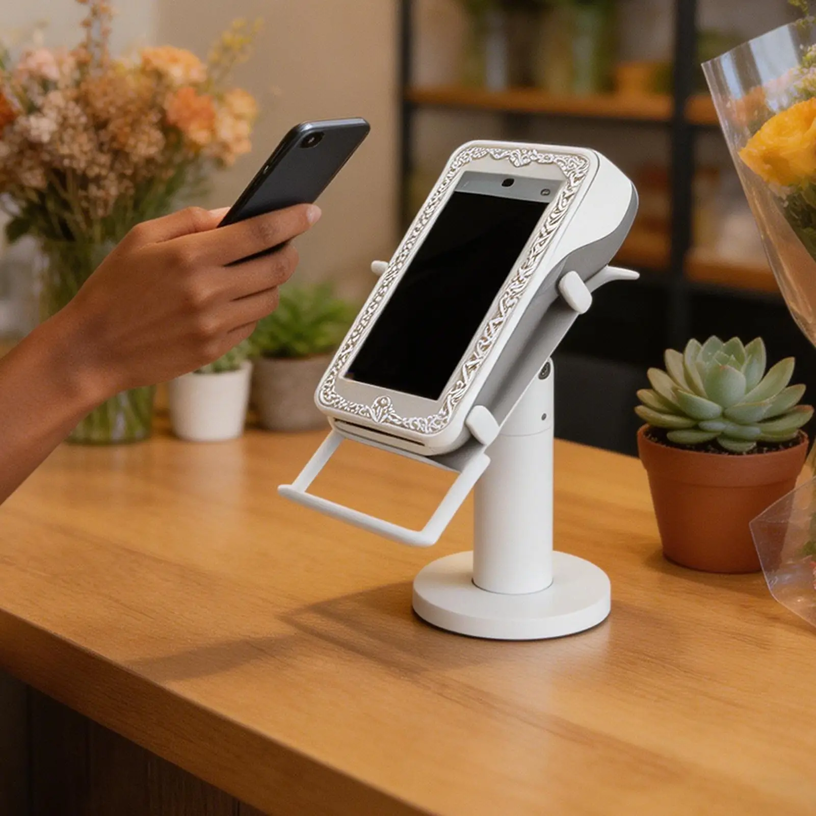 Heavy Duty POS Stand Adjustable Anti Tip Credit Card Machine Holder Metal Countertop Display Bracket for Supermarket Shop Bar