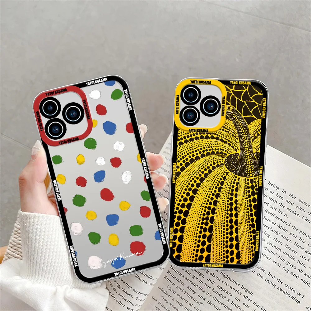 Y-Yayoi K-Kusama A-Art Phone Case for iPhone 12 11 13 14 15 16 Max Pro Plus Transparent Bezel Shell