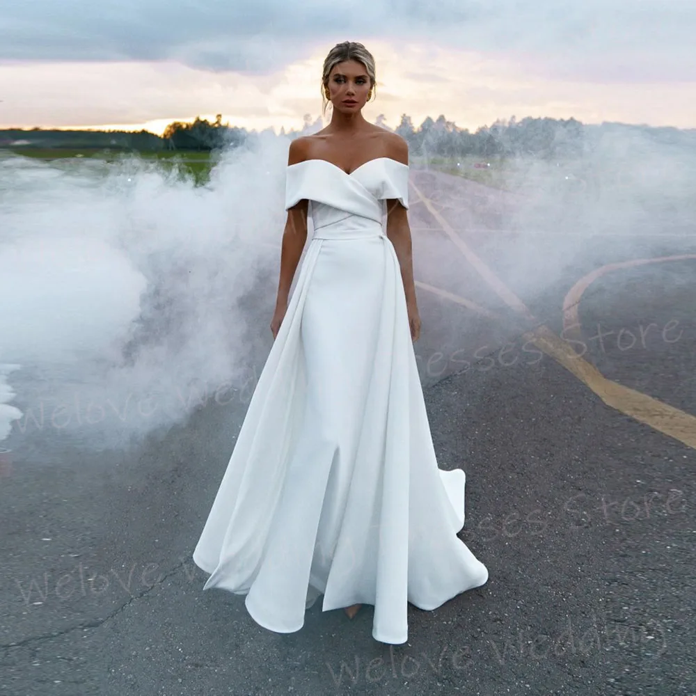 Abiti da sposa da donna semplici a sirena con spalle scoperte Abiti da sposa personalizzati Abiti da sposa Treno smontabile Abiti Boda