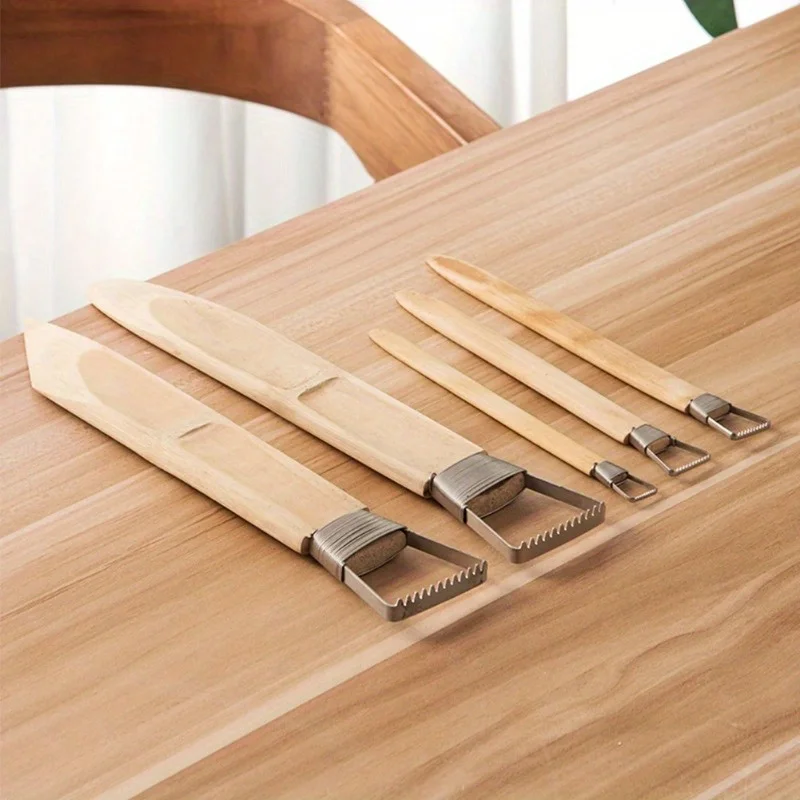 1pcs Ceramic Clay Scraper Tool Toothed Finishing Tool With Texture Effect Sculpting Modelling Clay With Bamboo Handle